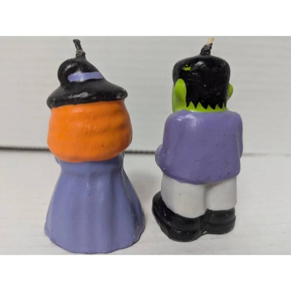 Avon Trick or Treet Halloween candle Witch and‎ Frankensteins Monster 3 inch vtg